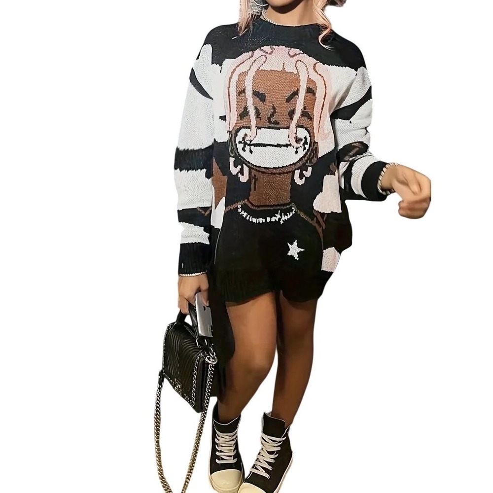 Cartoon Graphic Knit Sweater Women's Size M Oversized‎ Streetwear Jumper